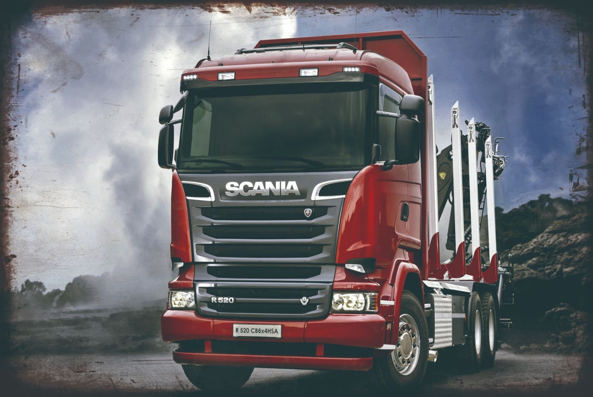 ブリキ看板 SCANIA スカニア トラック R520 レトロ ビンテージ ガレージ インテリア 雑貨