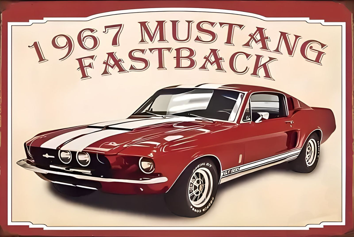 MUSTANG 1967 FASTBACK 車 レトロ ブリキ看板 ビンテージ インテリア 壁飾り