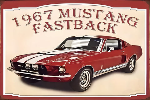 MUSTANG 1967 FASTBACK 車 レトロ ブリキ看板 ビンテージ インテリア 壁飾り