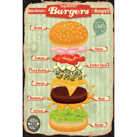 ハンバーガー レシピ ポスター アメリカン カフェ風 インテリア ブリキ看板