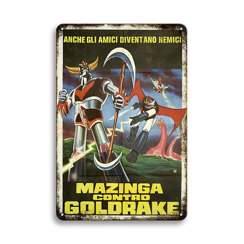 マジンガーZ グレンダイザー ブリキ看板 ヴィンテージ調 Mazinga Contro Goldrake イタリア版 ポスター風