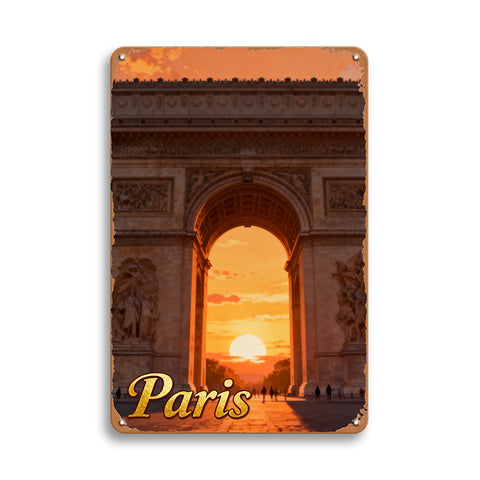 ブリキ看板 パリ 凱旋門 レトロ インテリア 壁飾り おしゃれ ビンテージ ディスプレイ フランス Paris