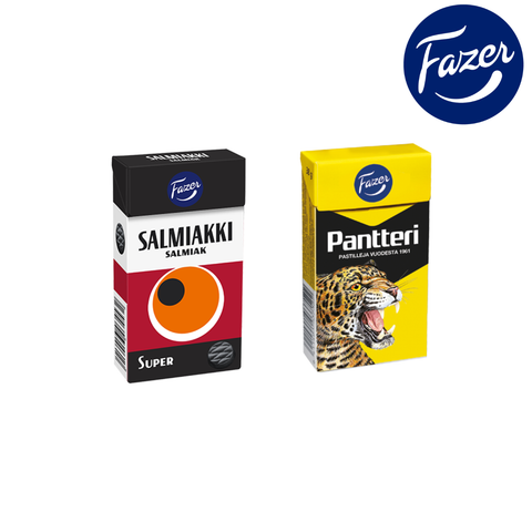 Fazer スーパーサルミアッキ 38g ＆ パンテリ サルミアッキ 38g 2箱セット フィンランドのサルミアッキセットです
