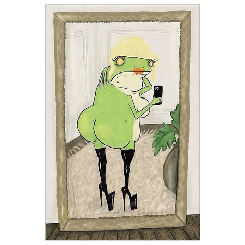 カエル 自撮り ミラー ユーモア アート ブリキ看板