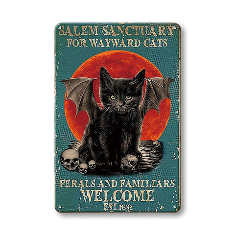 サレム サンクチュアリ 魔女の黒猫 ブリキ看板 ハロウィン インテリア 雑貨