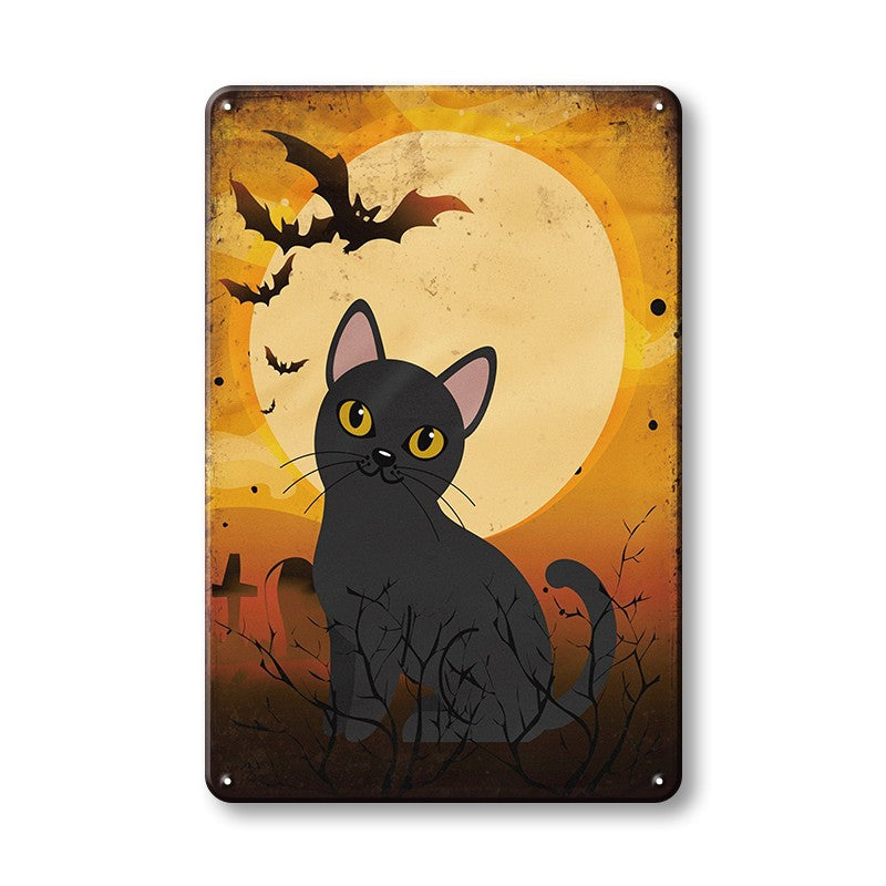 ハロウィン 黒猫 ブリキ看板 ヴィンテージ風 インテリア 雑貨