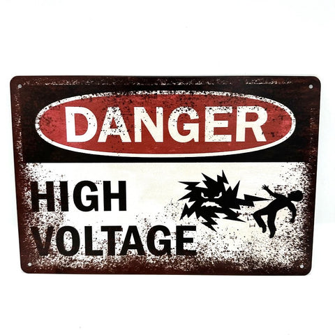 ブリキ看板 DANGER HIGH VOLTAGE 警告サイン インテリア