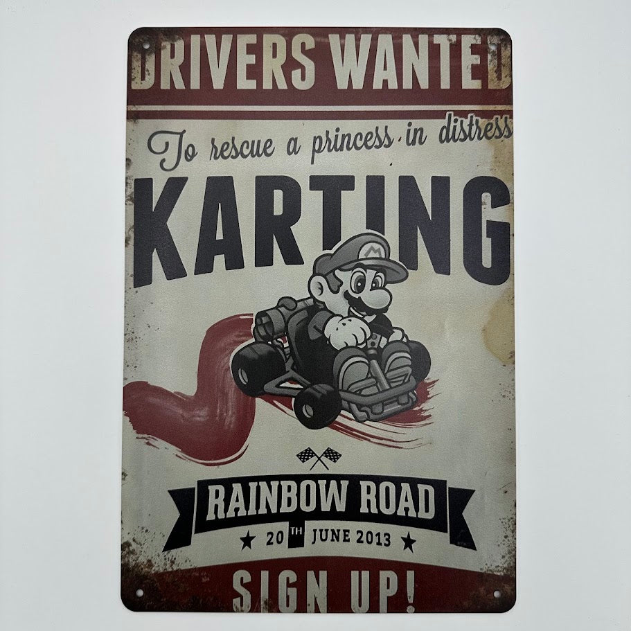 マリオカート ブリキ看板 縦型 レトロ おしゃれ インテリア 壁飾り 雑貨 デコレーション