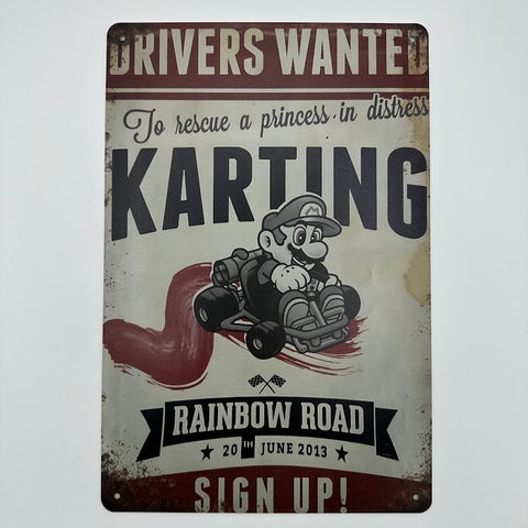 マリオカート ブリキ看板 縦型 レトロ おしゃれ インテリア 壁飾り 雑貨 デコレーション