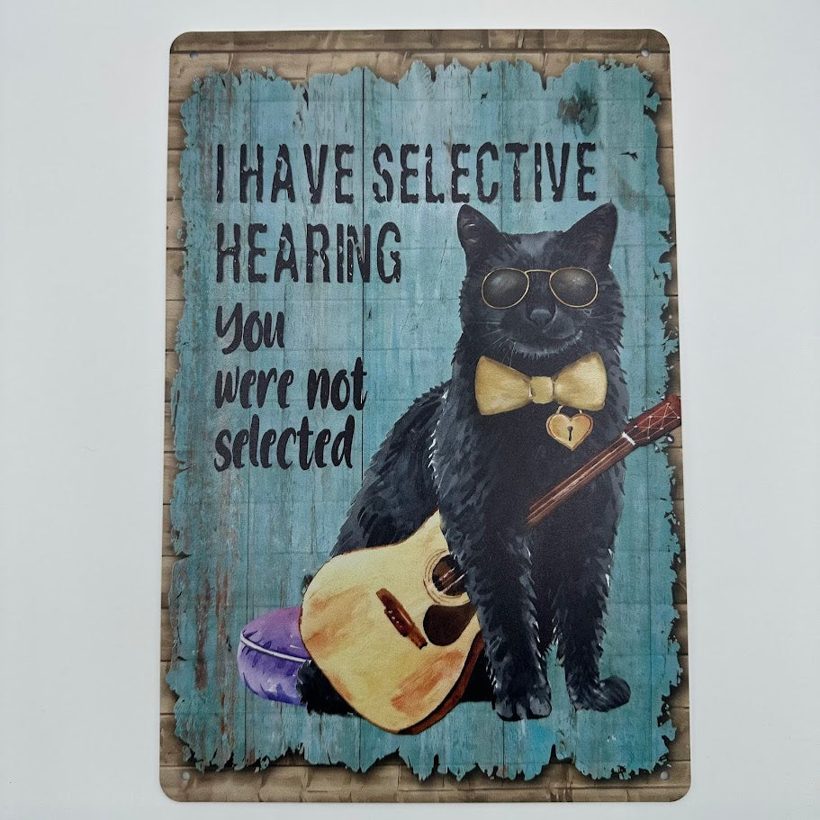 ブリキ看板 黒猫 ギター レトロ インテリア 壁飾り おしゃれ