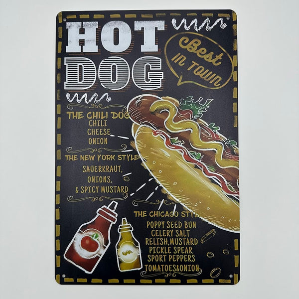ホットドッグ　ブリキ看板 ブリキ看板 ホットドッグ レトロ キッチンデザイン 壁飾り おしゃれ