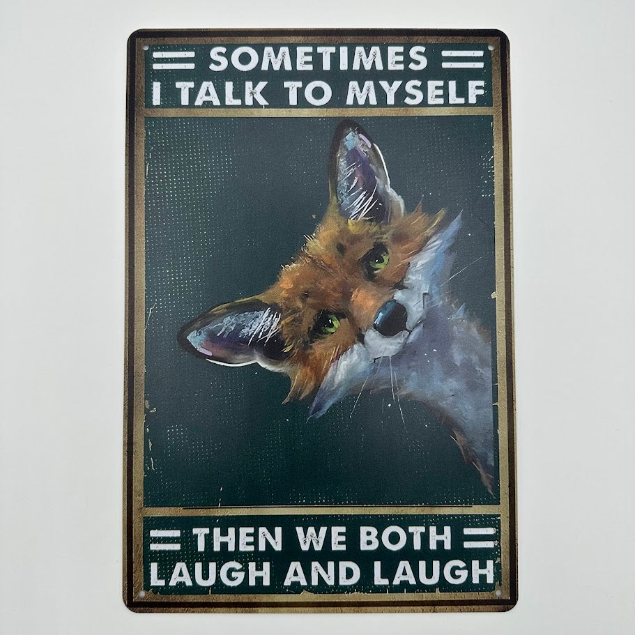 ブリキ看板 狐デザイン レトロユーモア サイン インテリア雑貨