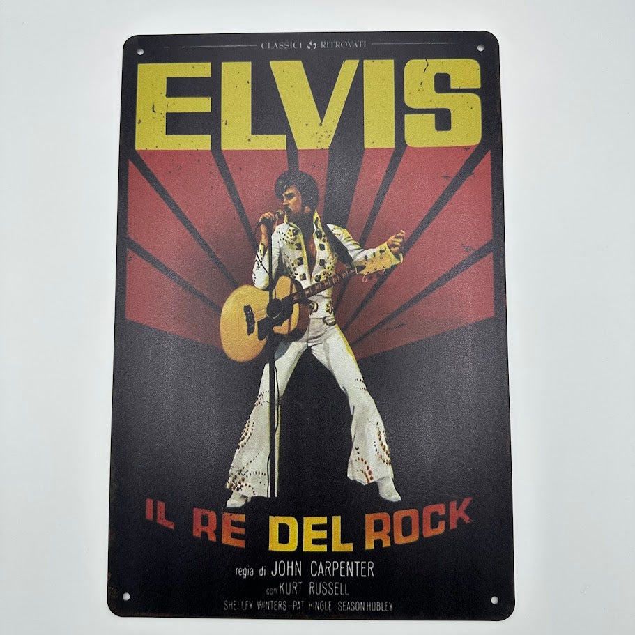 エルヴィスプレスリー ブリキ看板 IL RE DEL ROCK イタリア語 映画 レトロ
