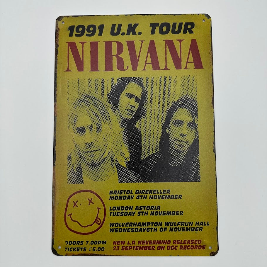 ニルヴァーナ ブリキ看板 NIRVANA UKツアー 1991 NEVERMIND グランジ ロック レトロ