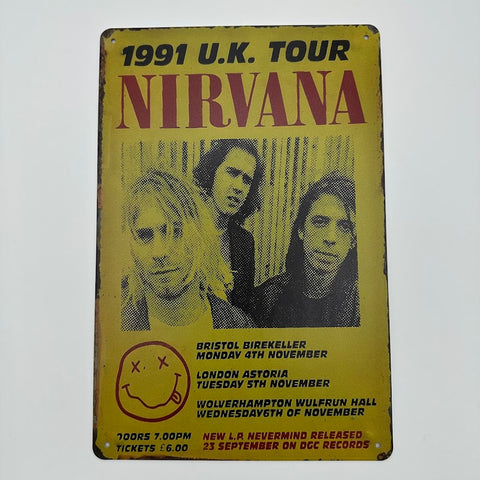 ニルヴァーナ ブリキ看板 NIRVANA UKツアー 1991 NEVERMIND グランジ ロック レトロ