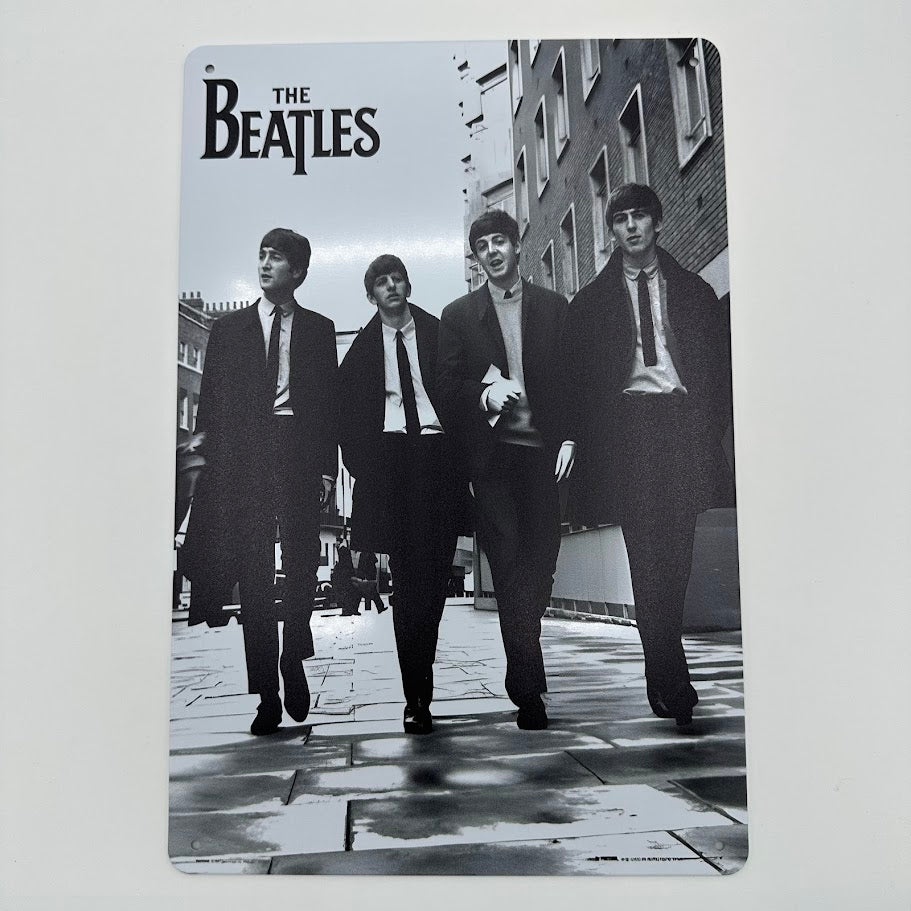 ビートルズ ブリキ看板 THE BEATLES モノクロ ストリート写真 クラシックロック レトロ