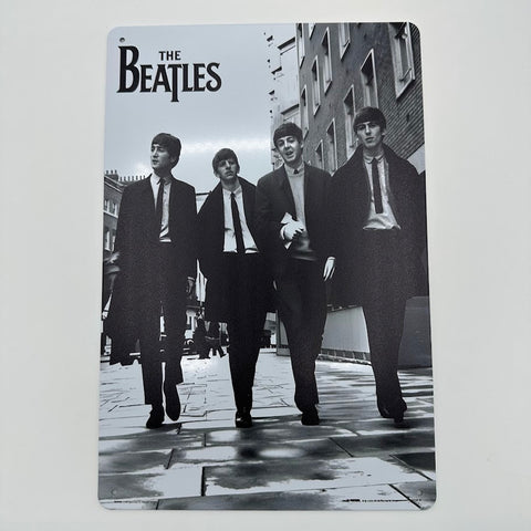 ビートルズ ブリキ看板 THE BEATLES モノクロ ストリート写真 クラシックロック レトロ