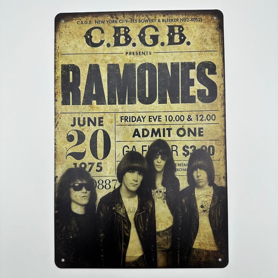 ラモーンズ ブリキ看板 RAMONES CBGB 1975年 パンクロック ライブ告知 レトロ 音楽