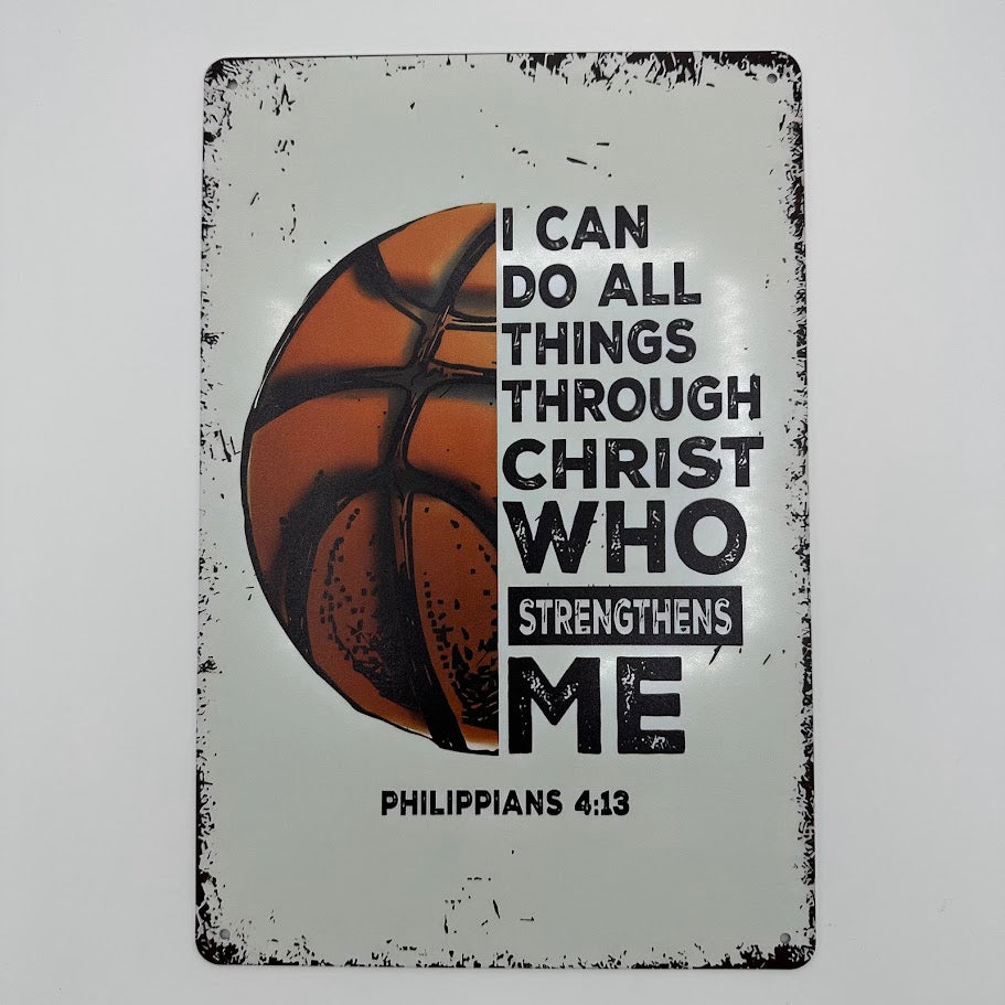 フィリピン4:13 ブリキ看板 キリスト バスケットボール モチベーション 聖書 メッセージ スポーツ