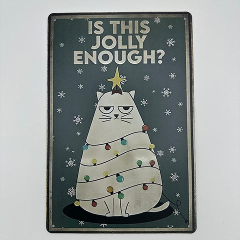 ブリキ看板 クリスマスキャット 猫 ユーモア インテリア 雑貨 壁飾り