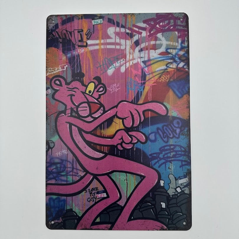 Pink Panther ブリキ看板 グラフィティ ストリートアート風 ピンクパンサー