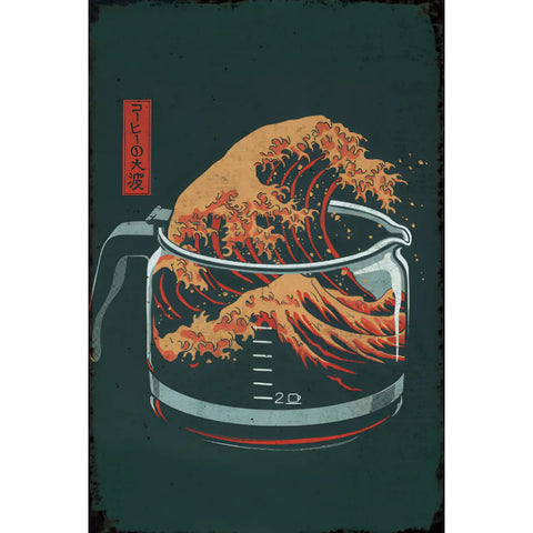 コーヒーの大波 ブリキ看板 浮世絵風 カフェ インテリア