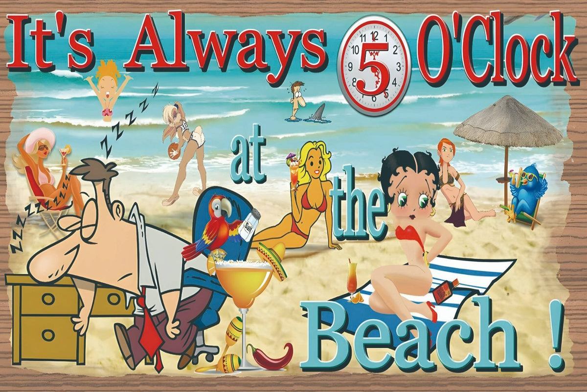 ビーチ ブリキ看板 Betty Boop ボビー 5時のカクテル レトロ インテリア