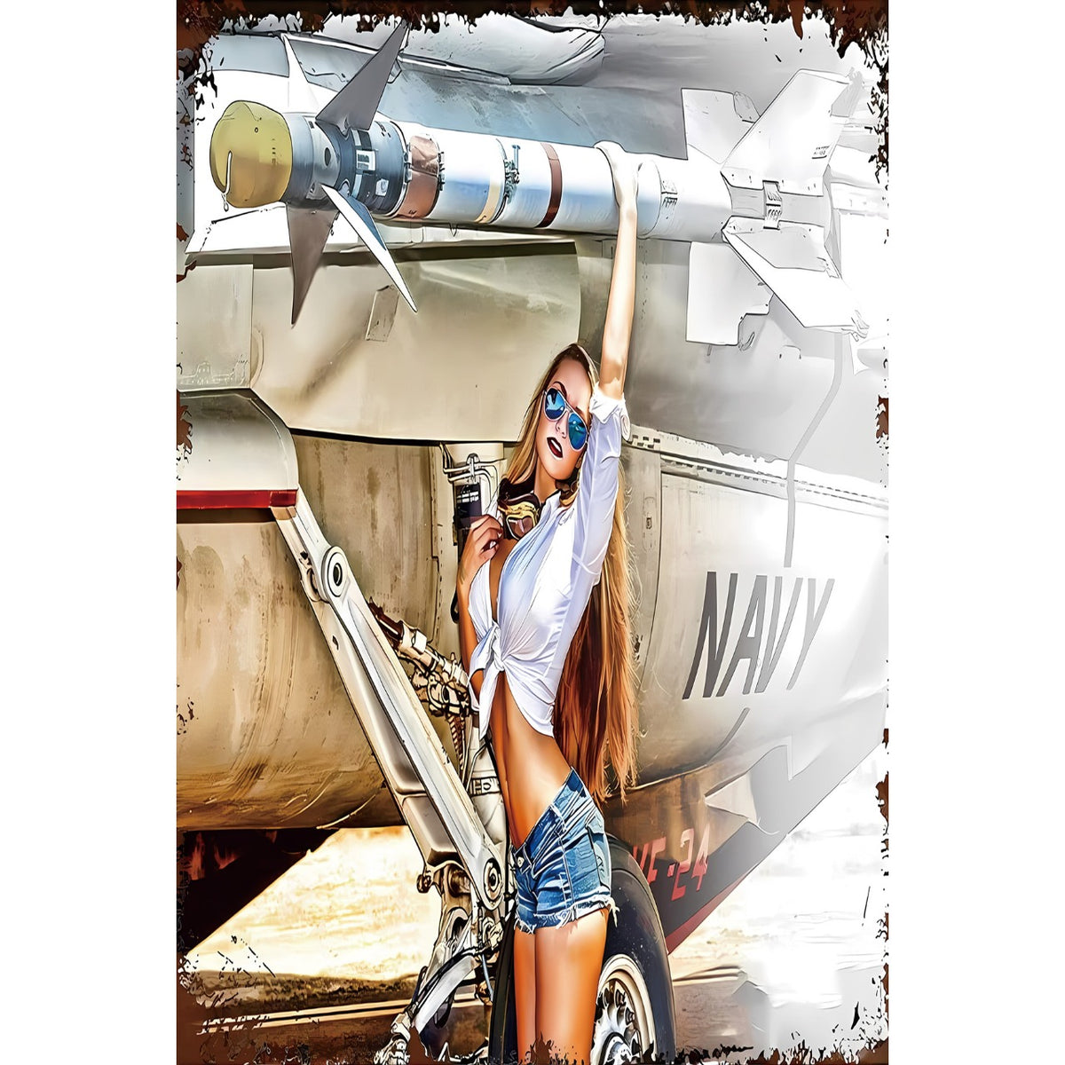 ミリタリー ピンナップガール NAVY 飛行機 戦闘機 アメリカン ヴィンテージ ブリキ看板