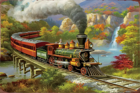 蒸気機関車 FALL RIVER ブリキ看板 レトロ 鉄道 風景 アメリカン ビンテージ インテリア 壁飾り 雑貨