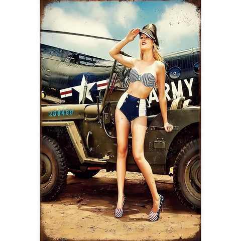 ミリタリー ピンナップガール ARMY ジープ クラシック ヴィンテージ ブリキ看板
