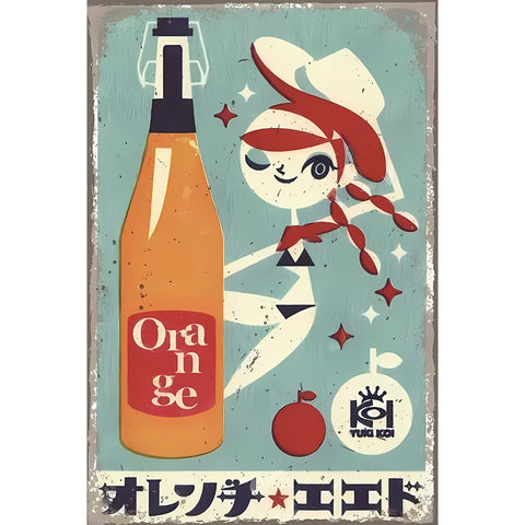 オレンヂコエエド ブリキ看板 昭和レトロ ジュース広告 ヴィンテージ風 インテリア雑貨