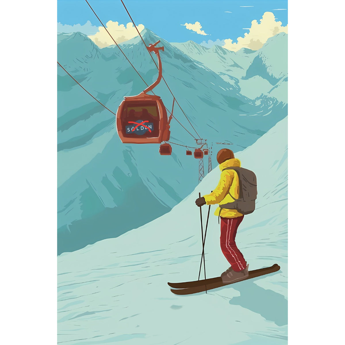 ブリキ看板 レトロ スキー ゴンドラ 雪山 冬の風景 インテリア