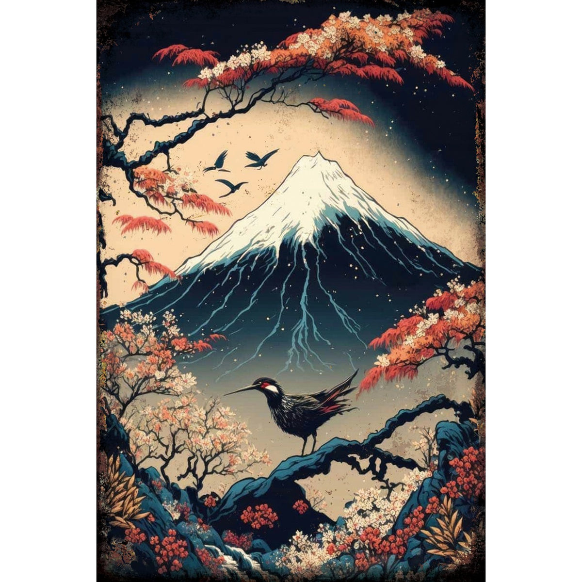 ブリキ看板 富士山 鶴 和風 レトロ インテリア