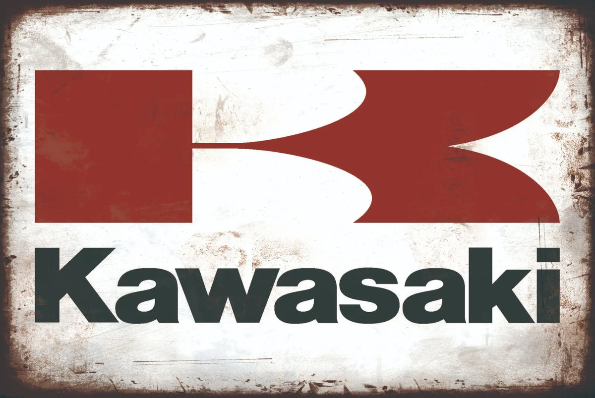 カワサキ Kawasaki ロゴ バイク モーターサイクル ビンテージ レトロ ブリキ看板 インテリア 雑貨