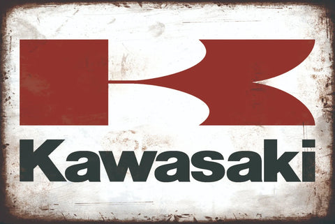 カワサキ Kawasaki ロゴ バイク モーターサイクル ビンテージ レトロ ブリキ看板 インテリア 雑貨