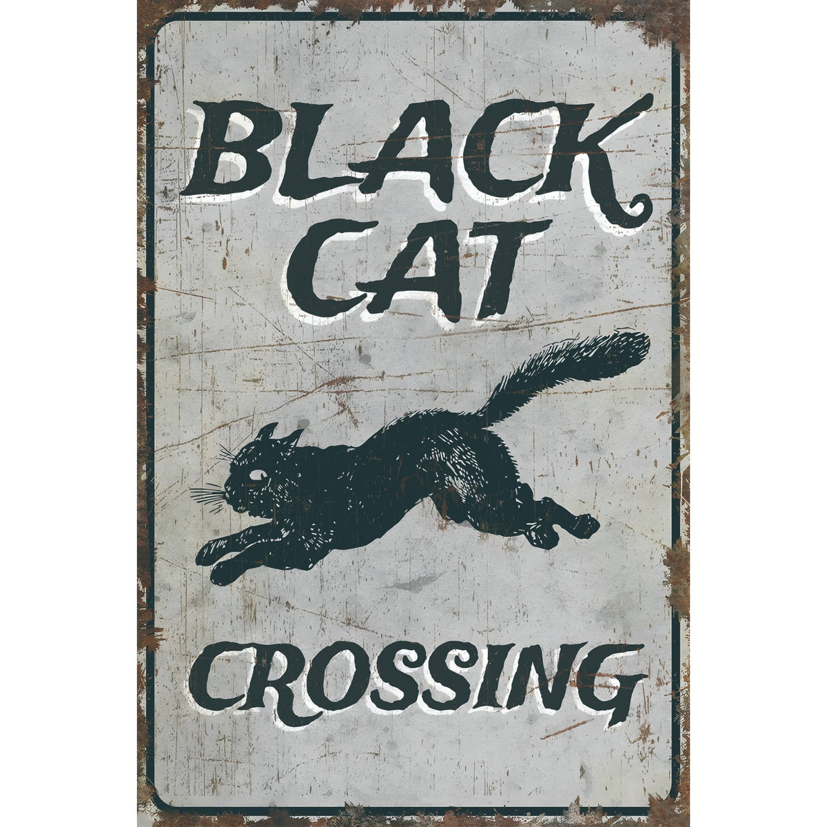 BLACK CAT CROSSING 黒猫 ブリキ看板 レトロ サインプレート ヴィンテージ風