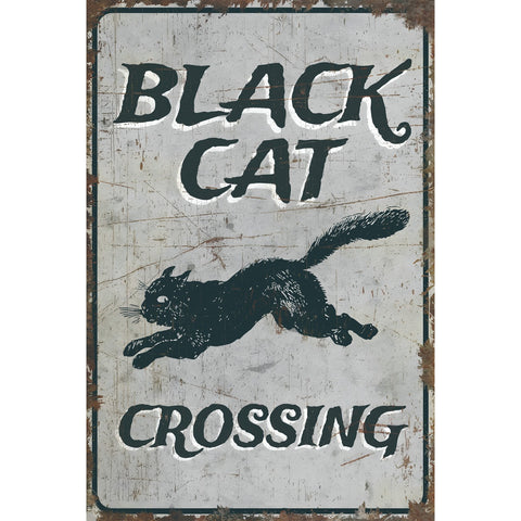 BLACK CAT CROSSING 黒猫 ブリキ看板 レトロ サインプレート ヴィンテージ風