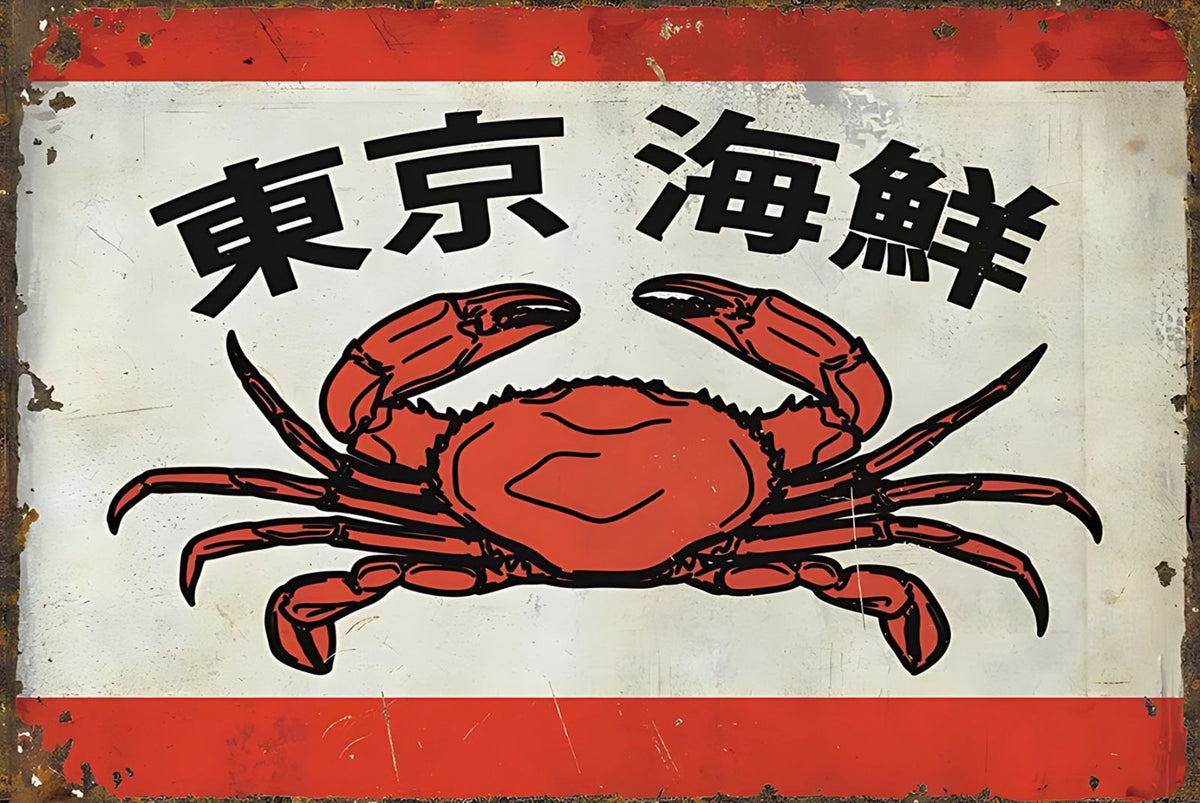 東京海鮮 ブリキ看板 カニ レトロ 昭和風 シーフード ビンテージ インテリア 雑貨
