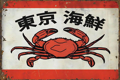 東京海鮮 ブリキ看板 カニ レトロ 昭和風 シーフード ビンテージ インテリア 雑貨