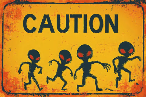 エイリアン UFO 宇宙人 注意 CAUTION ブリキ看板 レトロ ビンテージ インテリア