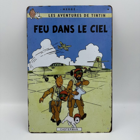 レトロ ブリキ 看板 タンタンとミルゥ FEU DANS LE CIEL