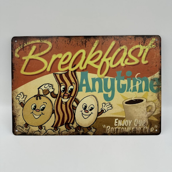 ブリキ看板 Breakfast Anytime レトロ ビンテージ