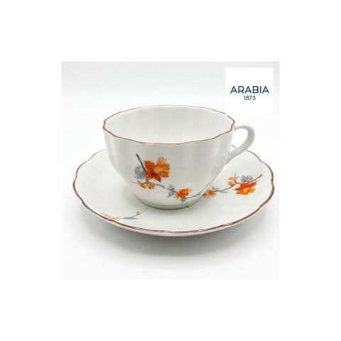 ARABIA SUOMI FINLANDIA ヴィンテージ カップ&ソーサー オレンジ花柄 金彩 スカラップ縁 フィンランド