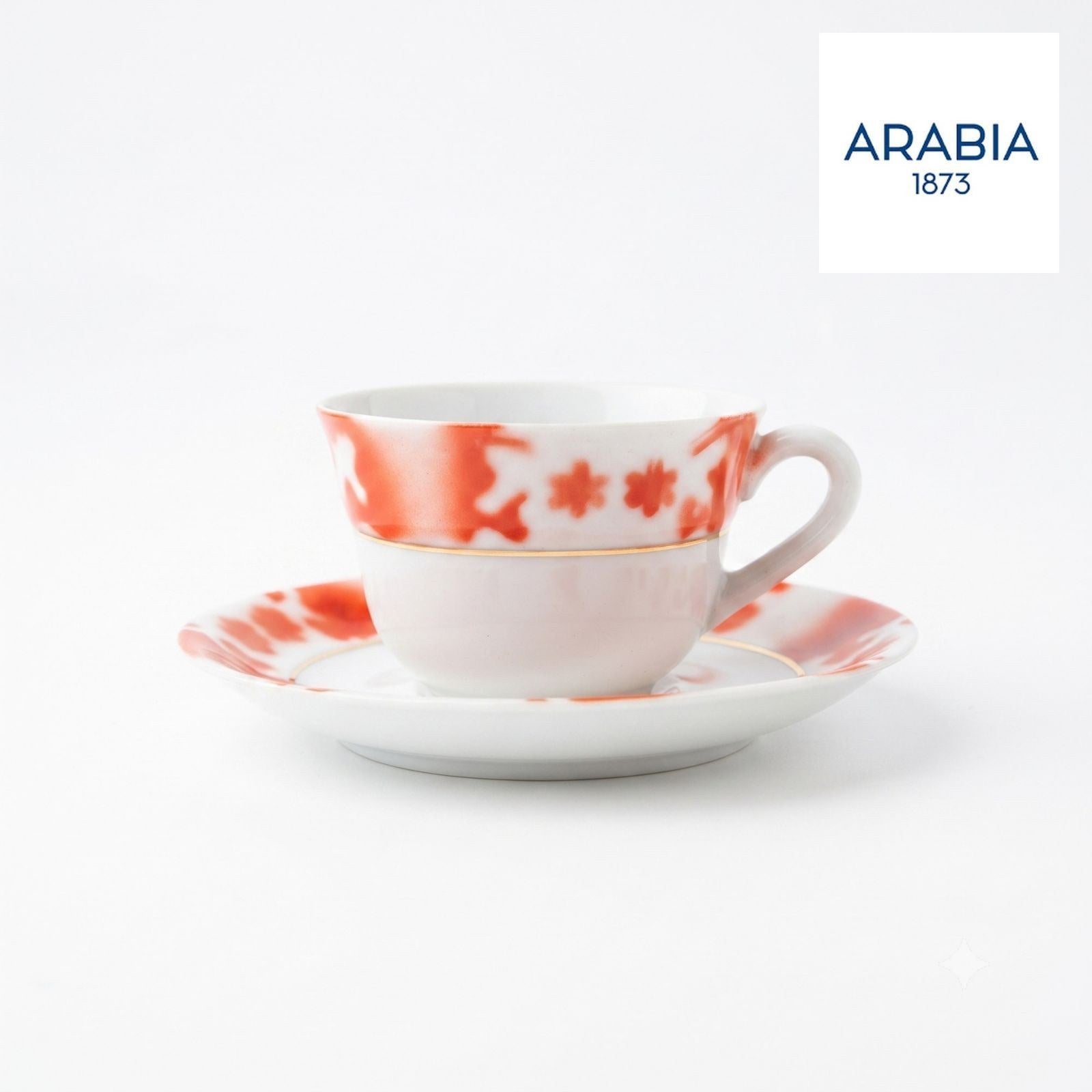 ARABIA ヴィンテージ カップ＆ソーサー 赤花柄 金彩