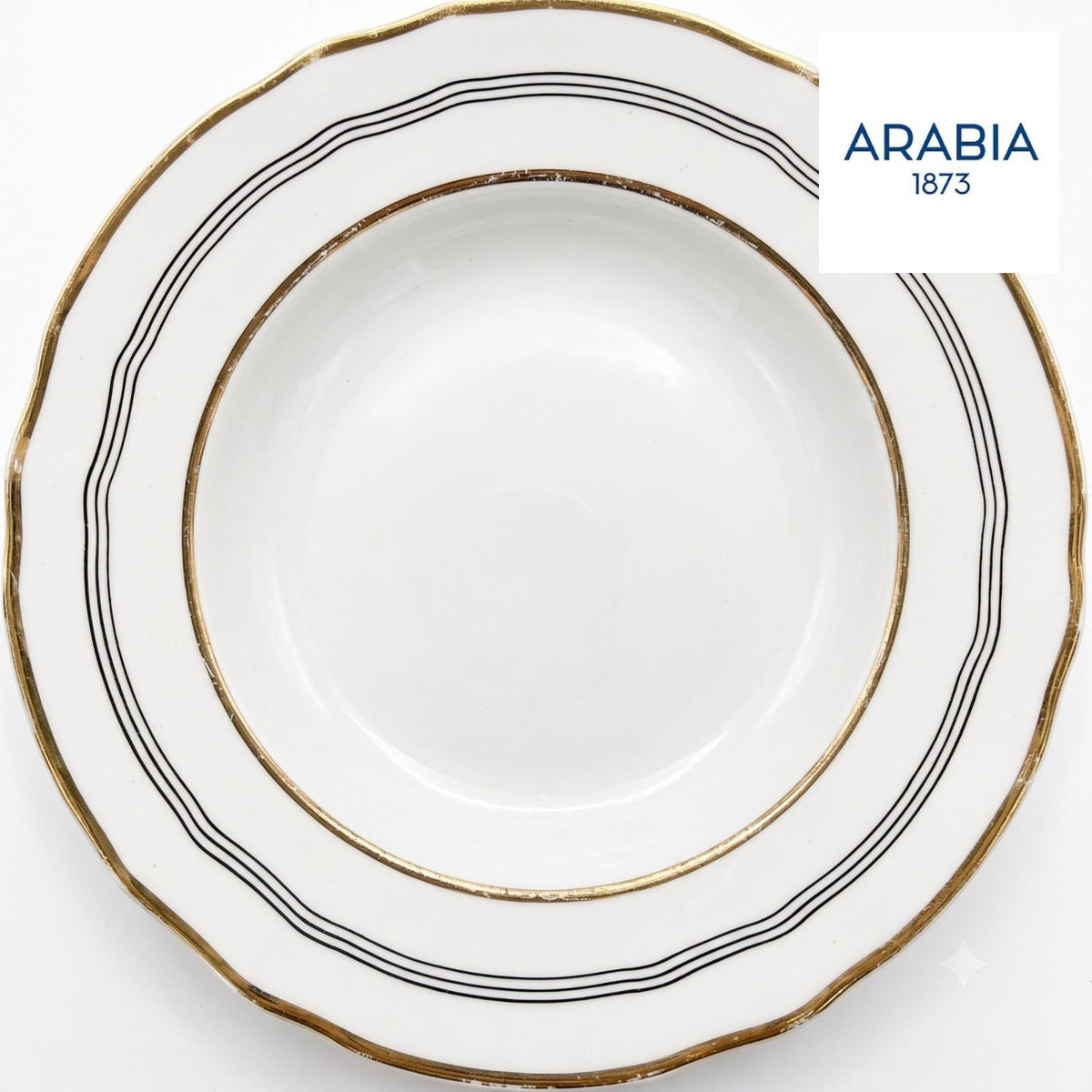 ARABIA ヴィンテージ 深皿 スーププレート 黒ライン 金彩 約23cm フィンランド