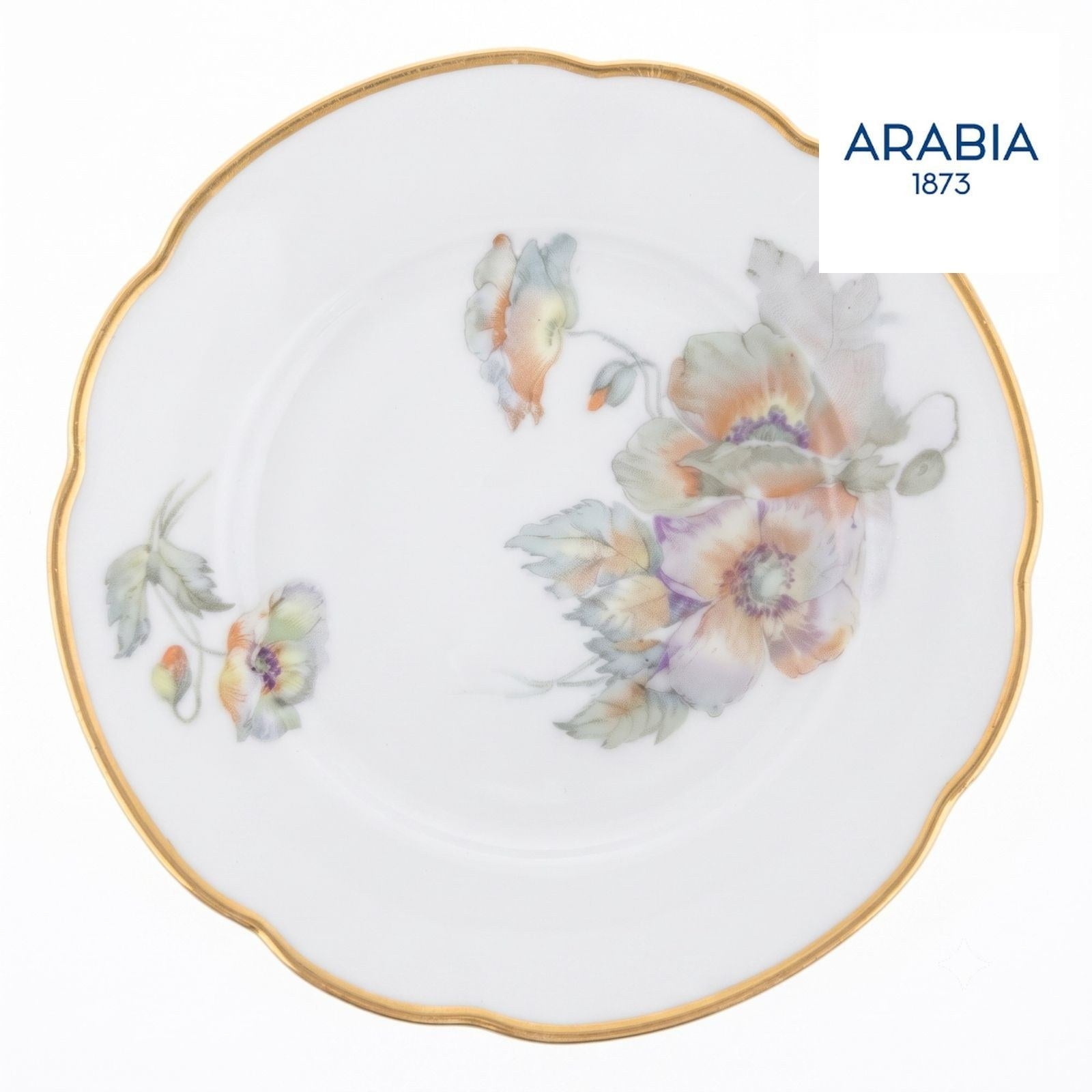 ARABIA 花柄 プレート 約20.5cm 金彩 フィンランド