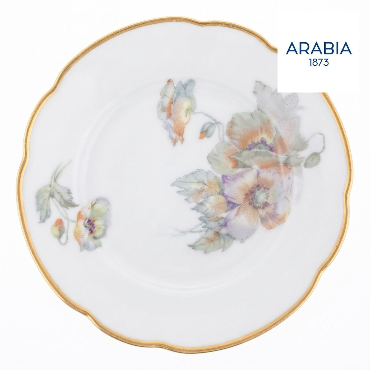 ARABIA 花柄 プレート 約20.5cm 金彩 フィンランド