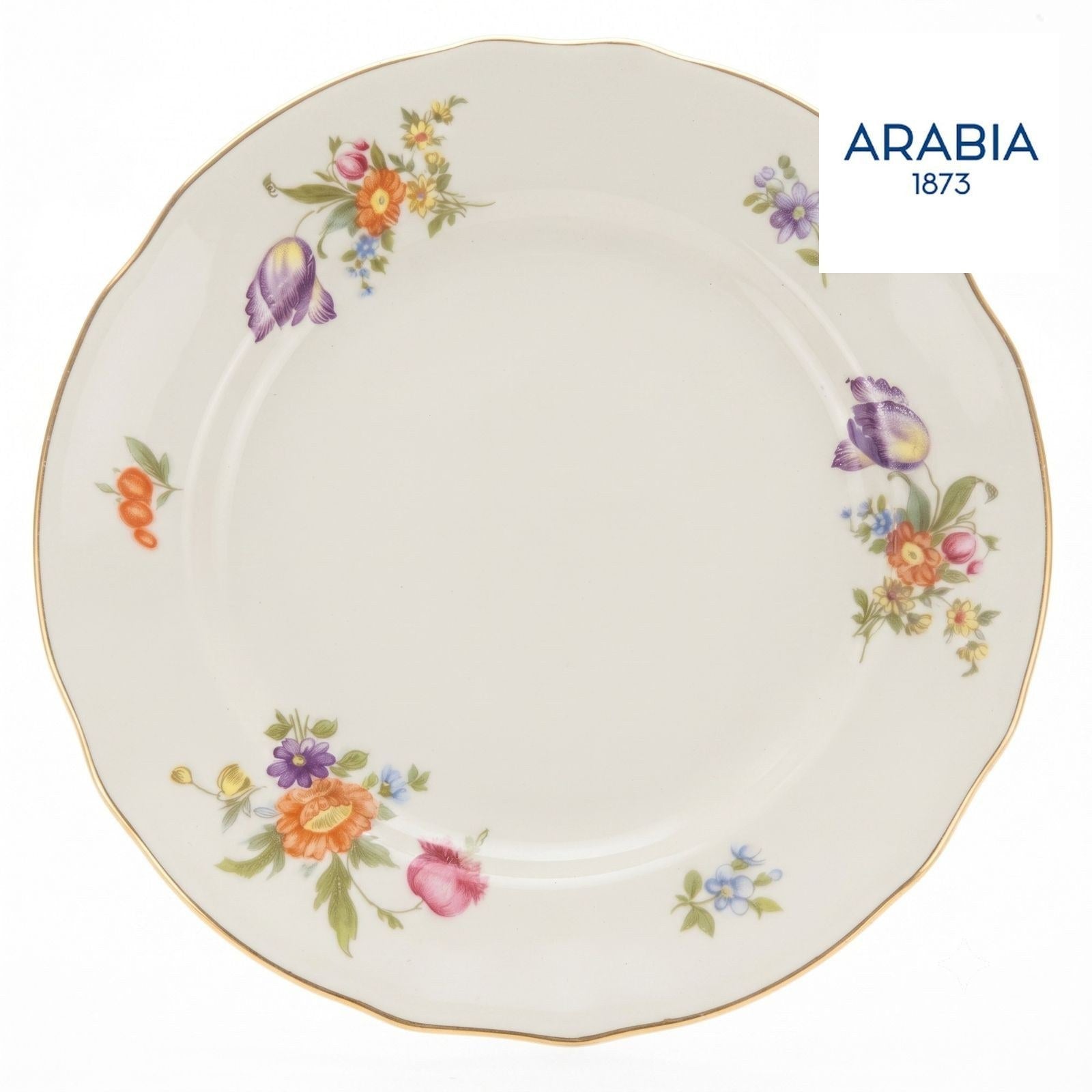 ARABIA ヴィンテージ 花柄 プレート 約17cm 金彩 フィンランド 1950-60年代
