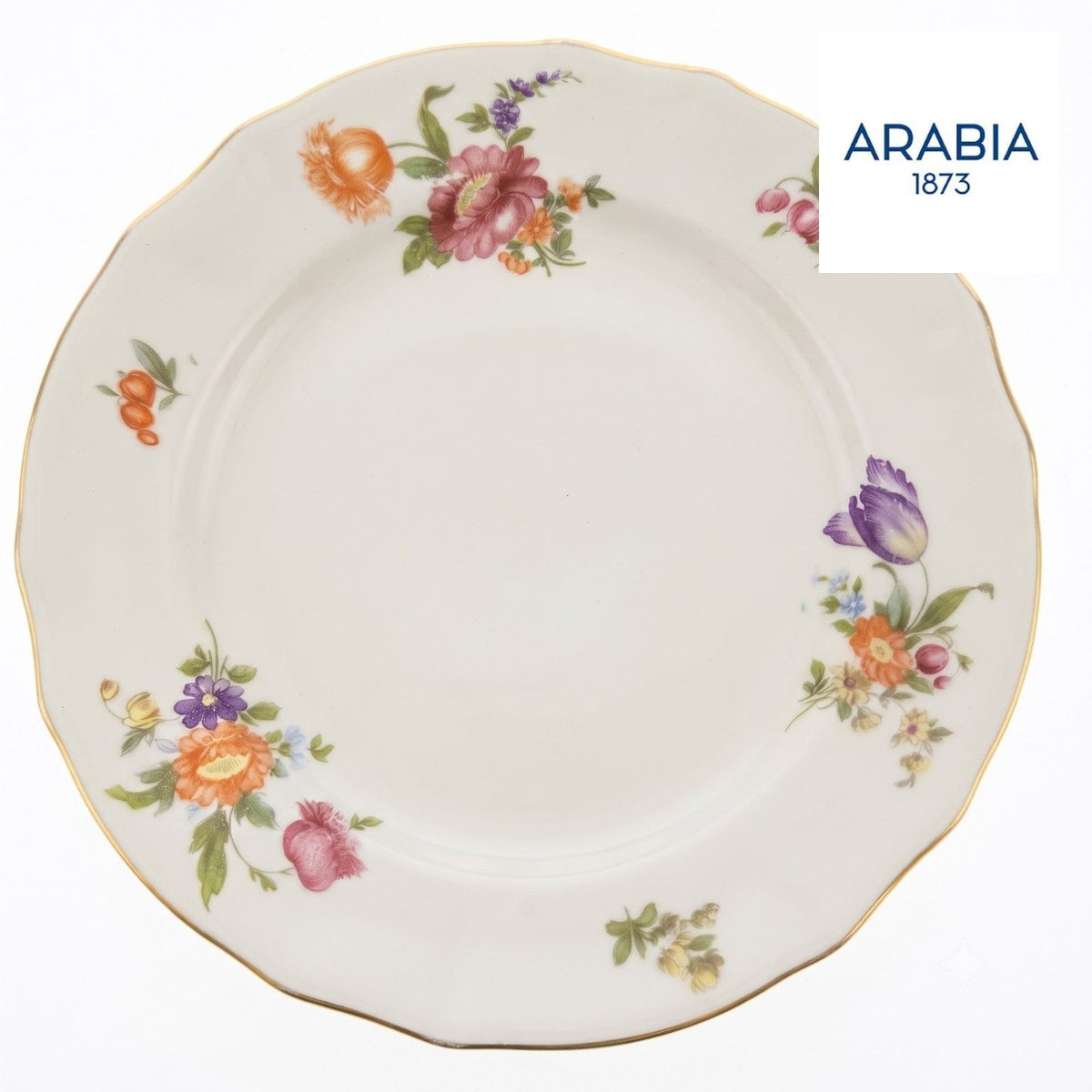 ARABIA ヴィンテージ 花柄 プレート 約17.5cm 金彩 フィンランド 北欧