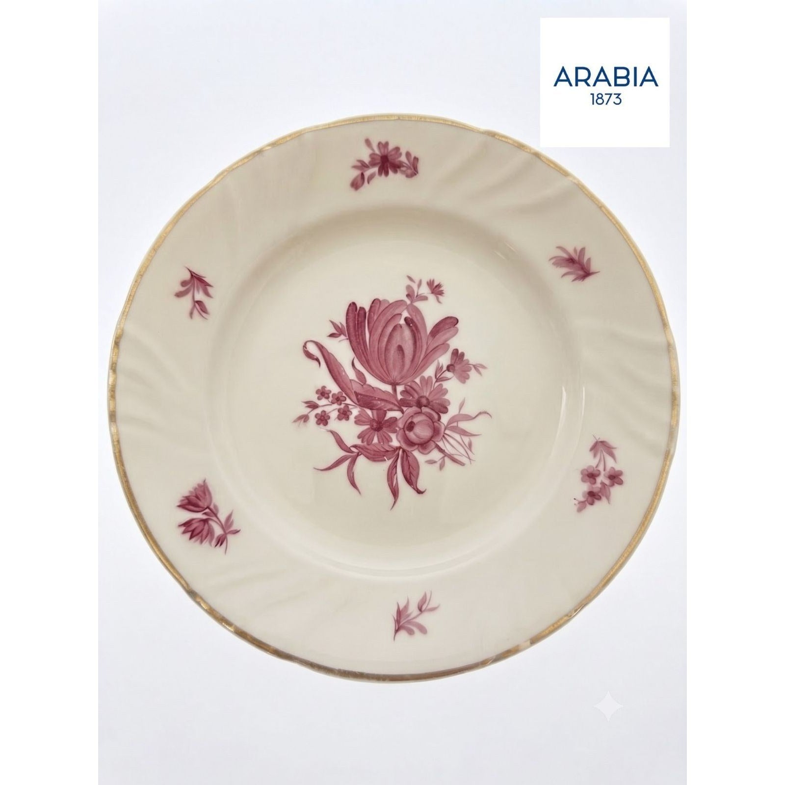 ARABIA DKモデル 紫花柄 プレート 約20cm 金彩
